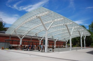 curved steel canopy at student experience center OSU-1