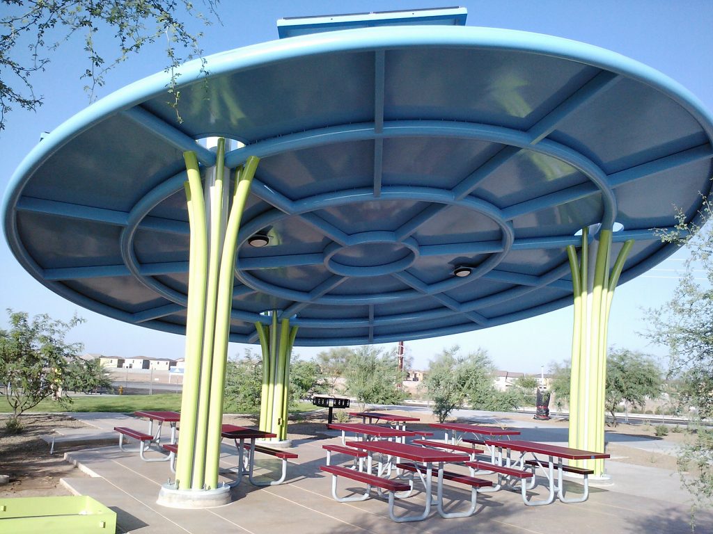 Curved Steel Canopy at Dust Devil Stadium Pasco, WA