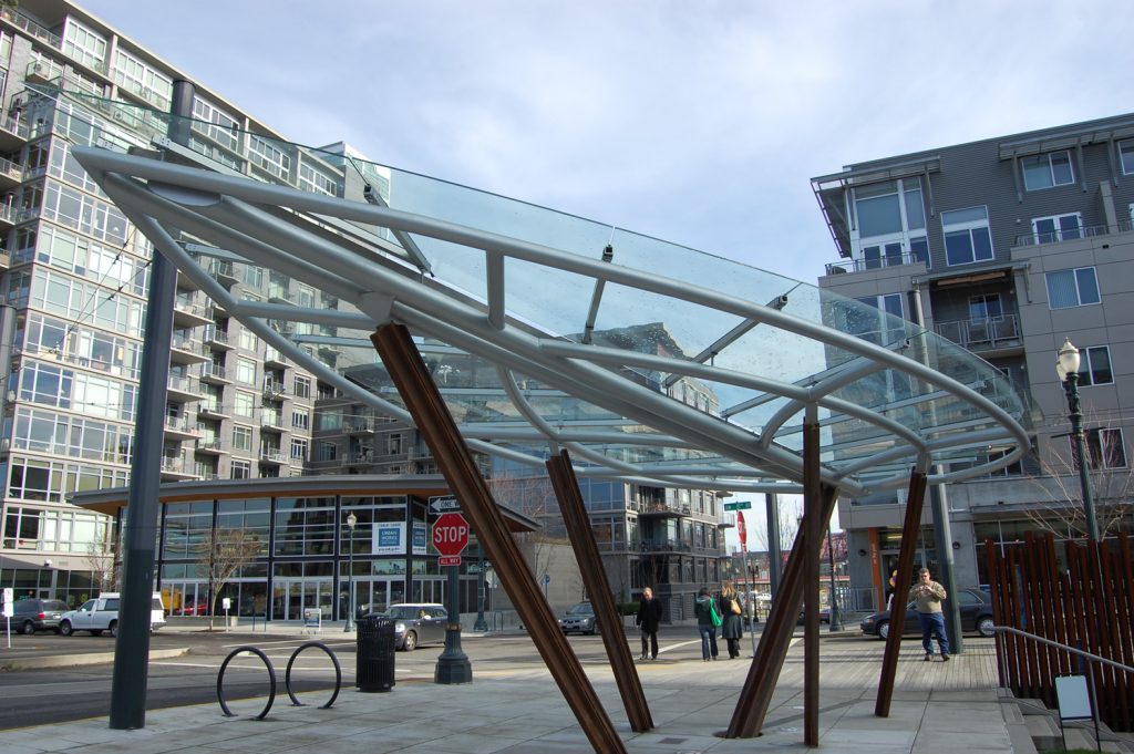 Curved Steel Canopy for Portland Tri-Met Bus Shelter