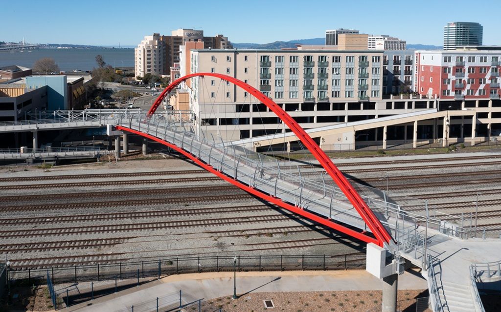 Curved Steel South Bayfront Pedestrian and Bicycle Bridge
