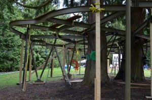 bent steel provides  tree house floor supports and decking