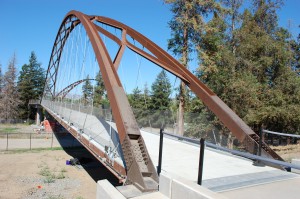 curved steel pedestrian bridge happy hallow zoo