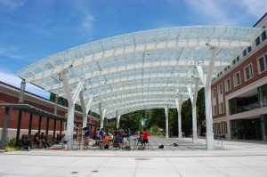 curved steel canopy at student experience center OSU-2