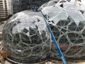 Curved Steel Bio-Spheres Covered in Glass 