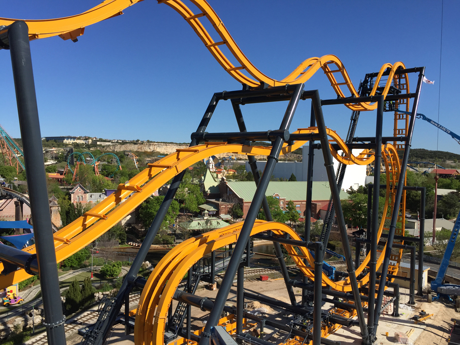 Curved Steel Supports for the Batman Roller coaster at Six Flags in Fiesta, TX