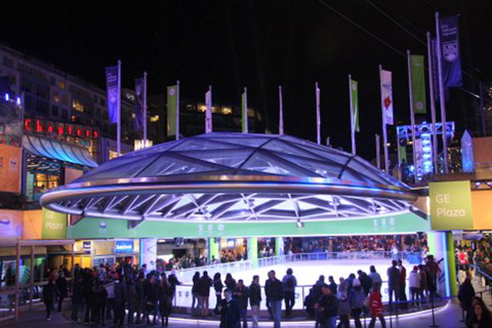 Curved Steel Roof at the Robson Square Ice Rink in Vancouver, BC