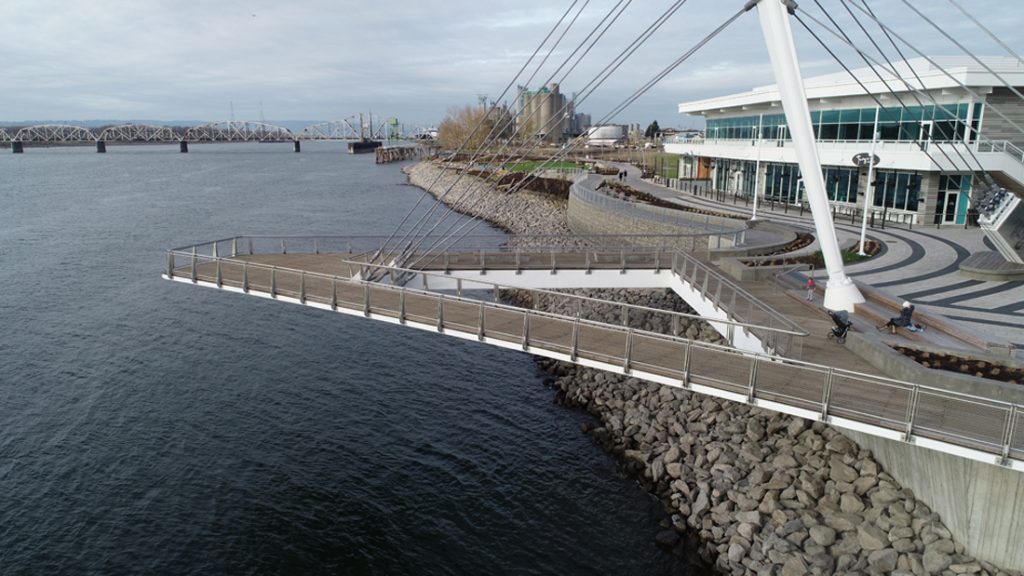 Curved Steel Handrail at the Vancouver Waterfront in Vancouver, WA