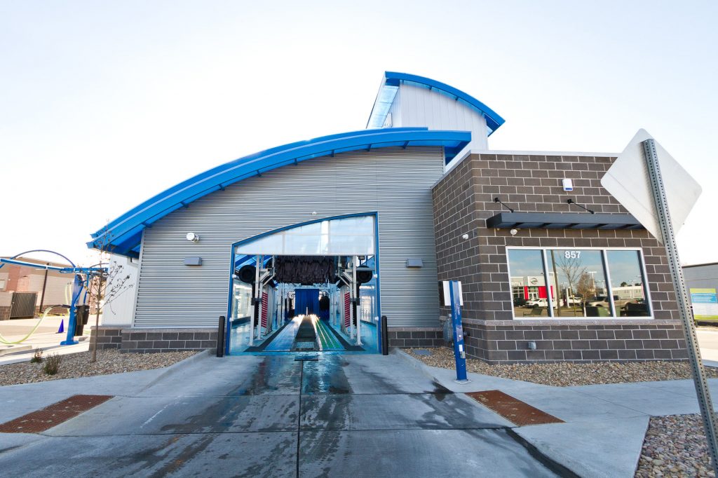 Side View of Curved Steel Roof Trusses at Living Waters Car Wash