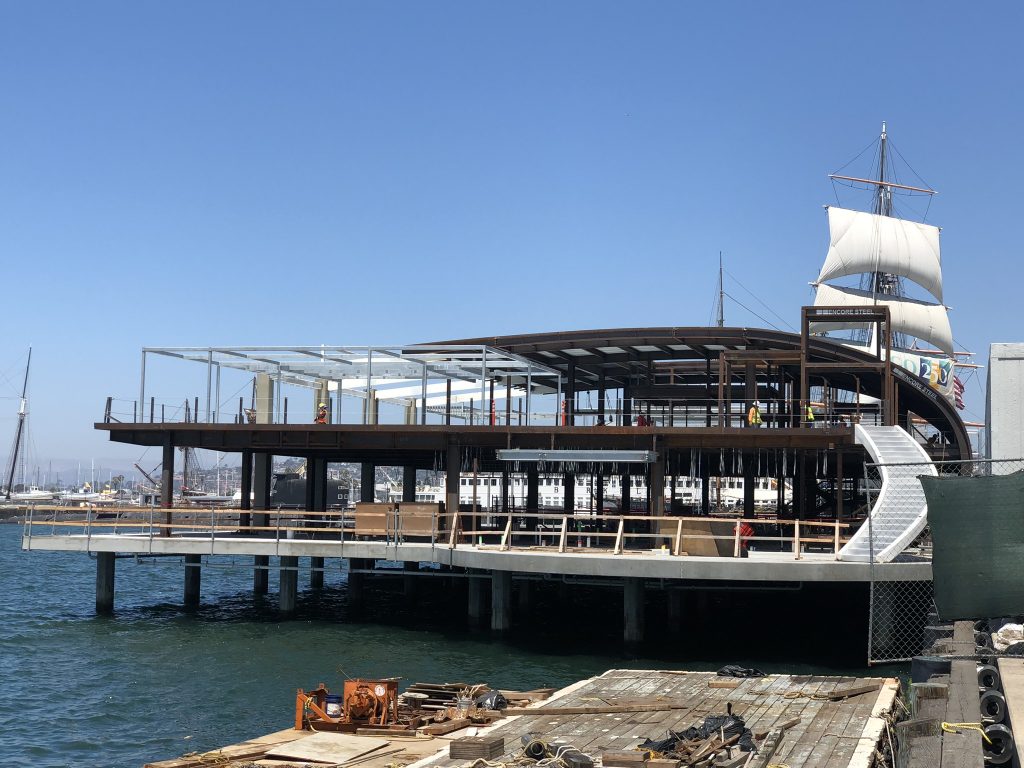 Curved Steel Roof and Spiral Staircase at Portside Pier in San Diego California