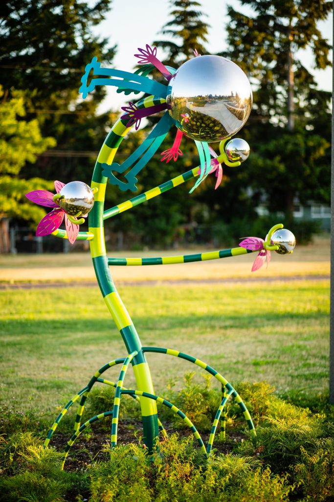 Curved Steel Art Sculpture titled "Space Plants"