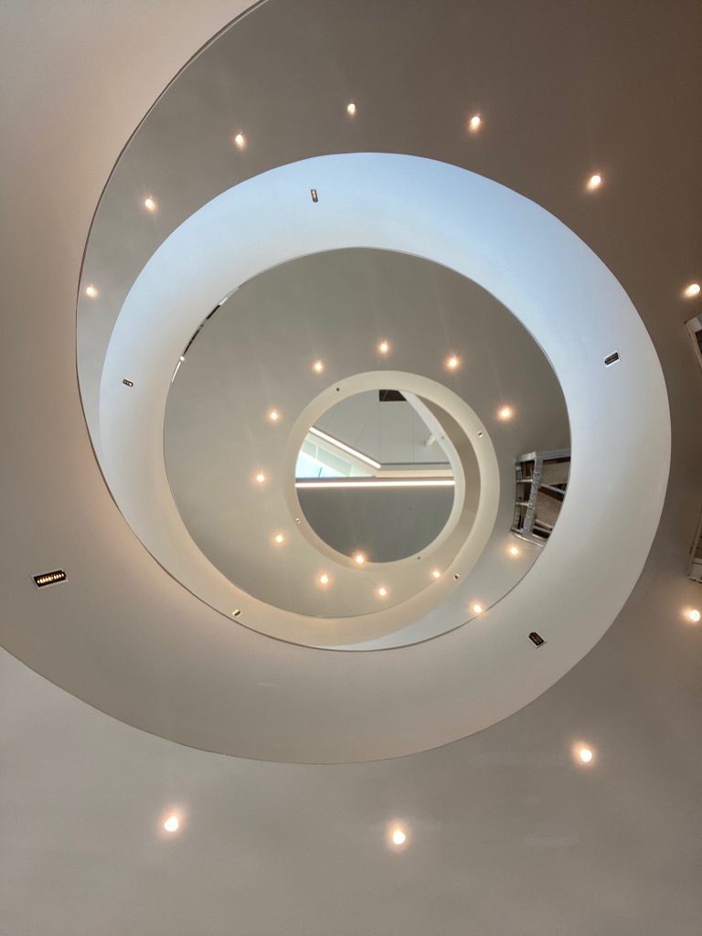 Top Down view of the Steel Spiral Staircase at The Buddy Holly Hall of Arts & Sciences