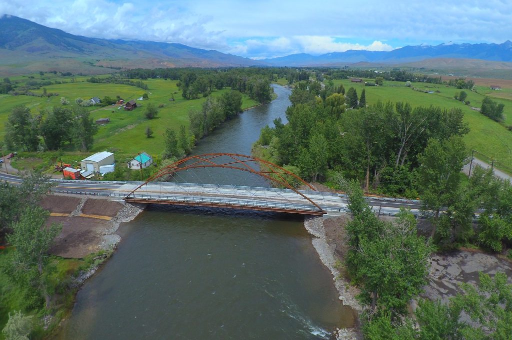 Aerial View of the Williams Creek (Shoup) Curved Steel Bridge in Salem, Idaho
